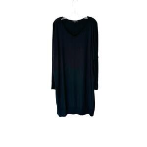 Eileen Fisher Black V-Neck Basic Casual Relaxed‎ Long Sleeve Shirt Dress Large